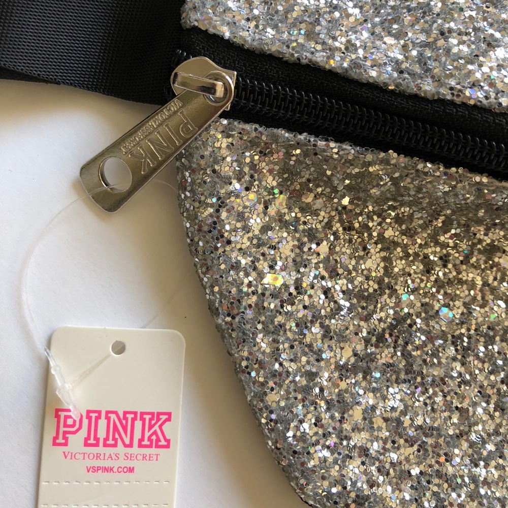 $13💋VS LOVE PINK Silver Glitter Fanny Pack - Picture 3 of 6